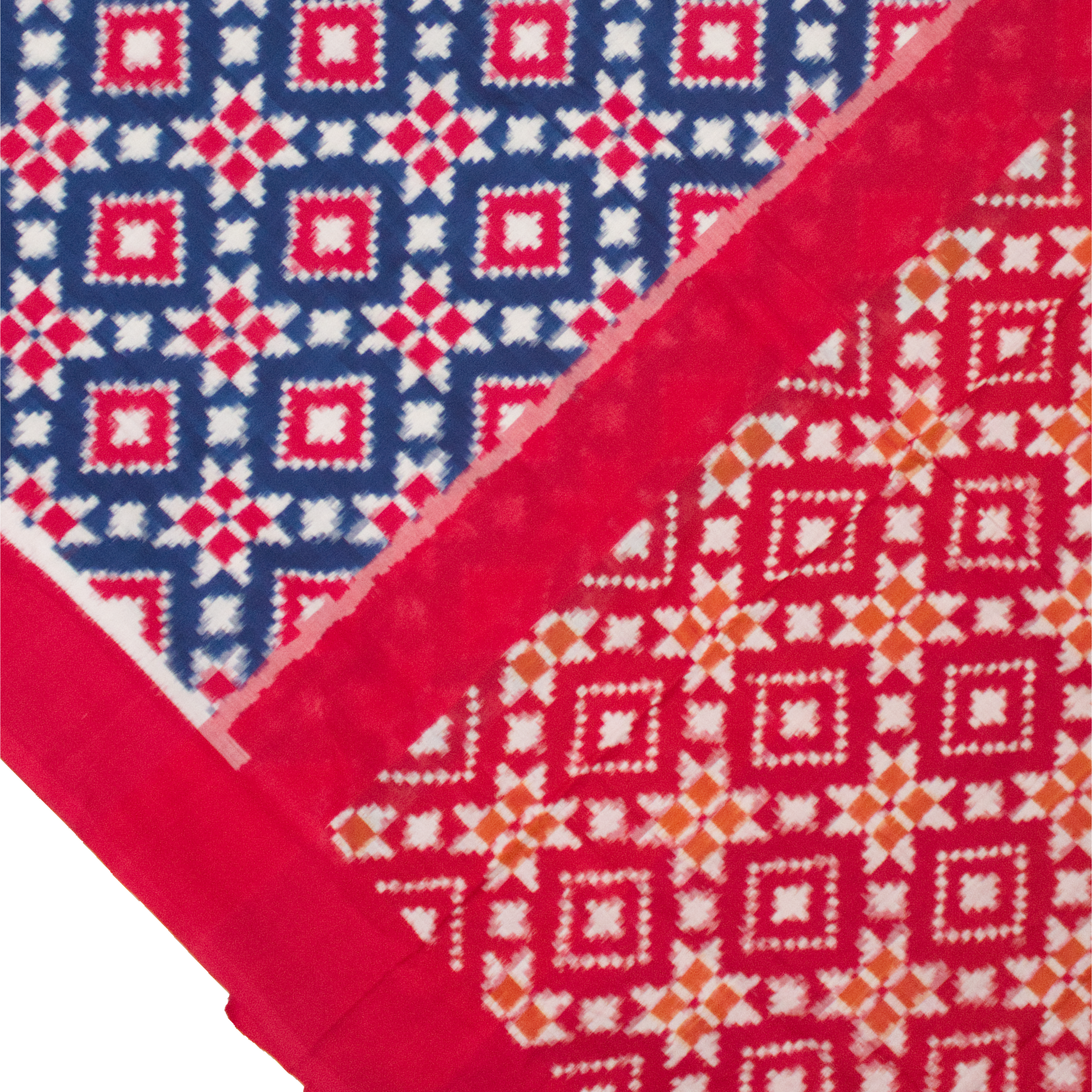 Indigo Blue & Crimson Red Geometric Pochampally Double Ikat Cotton Saree