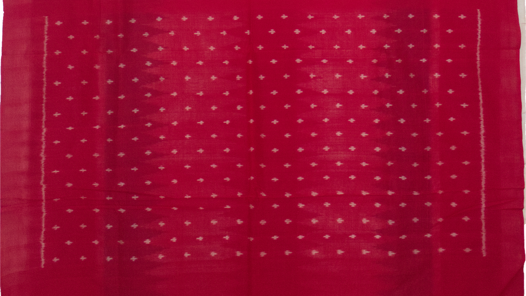 Crimson Red & Off-White Geometric Striped Sambalpuri Single Ikat Cotton Saree