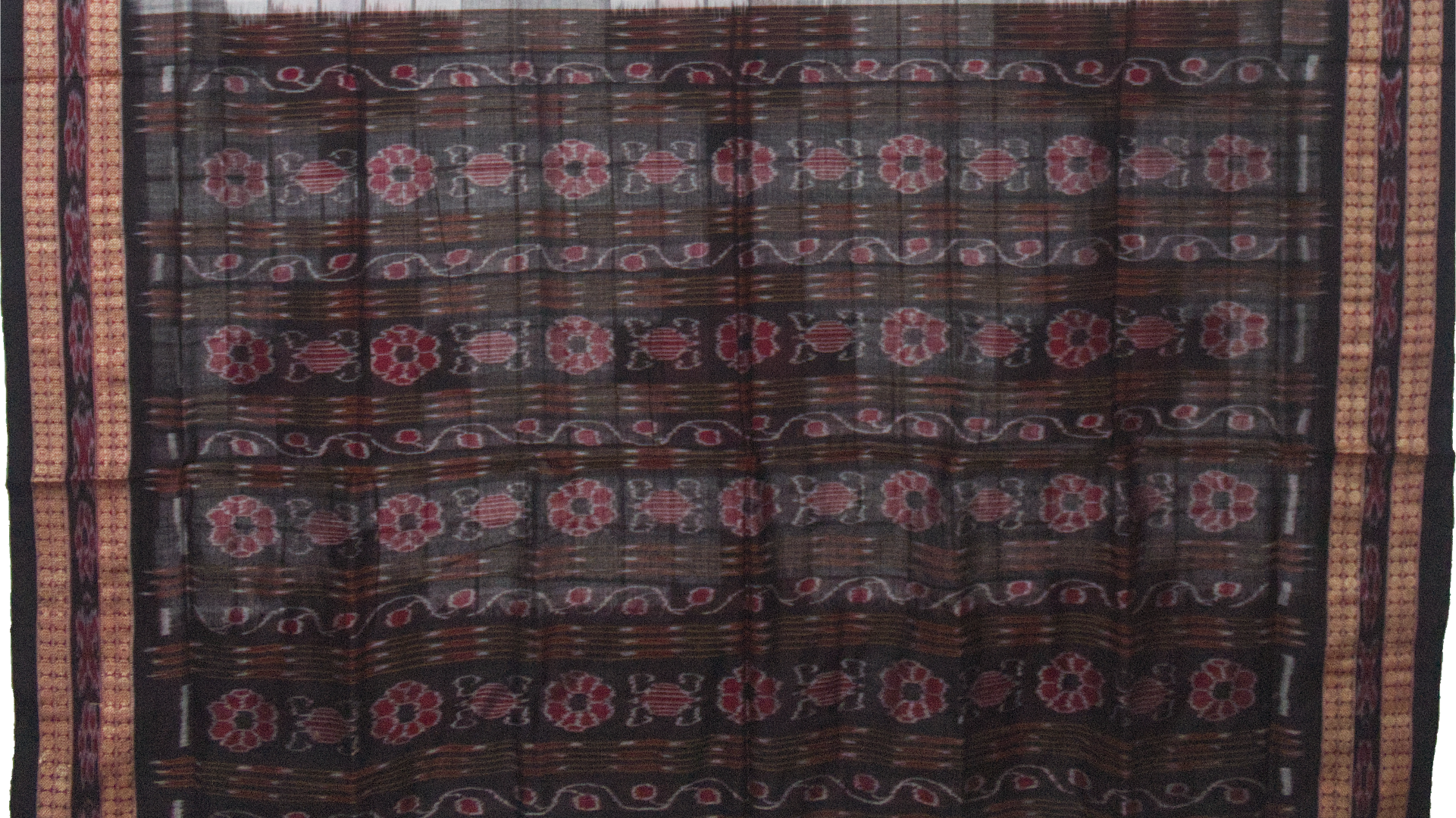 Pearl White & Crimson Red Geometric Sambalpuri Double Ikat Cotton Saree
