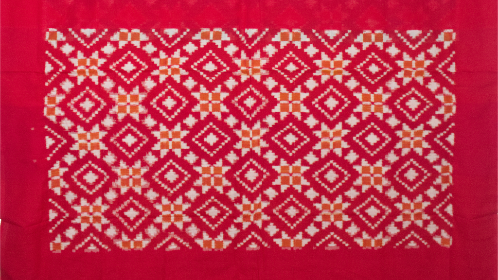 Indigo Blue & Crimson Red Geometric Pochampally Double Ikat Cotton Saree