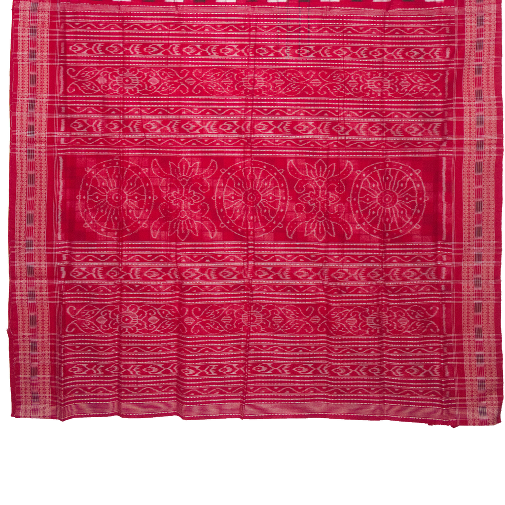 Ethnica Red & Black Checkered Ikat Handloom Saree