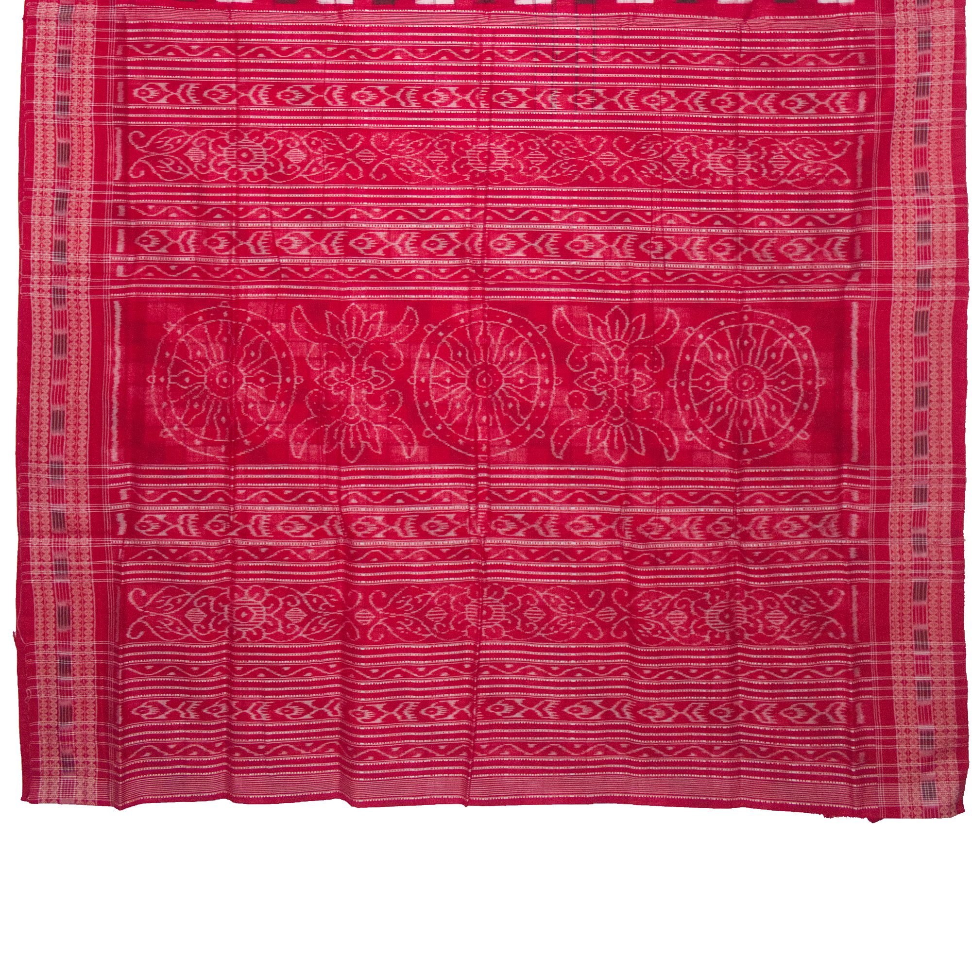 Ethnica Red & Black Checkered Ikat Handloom Saree