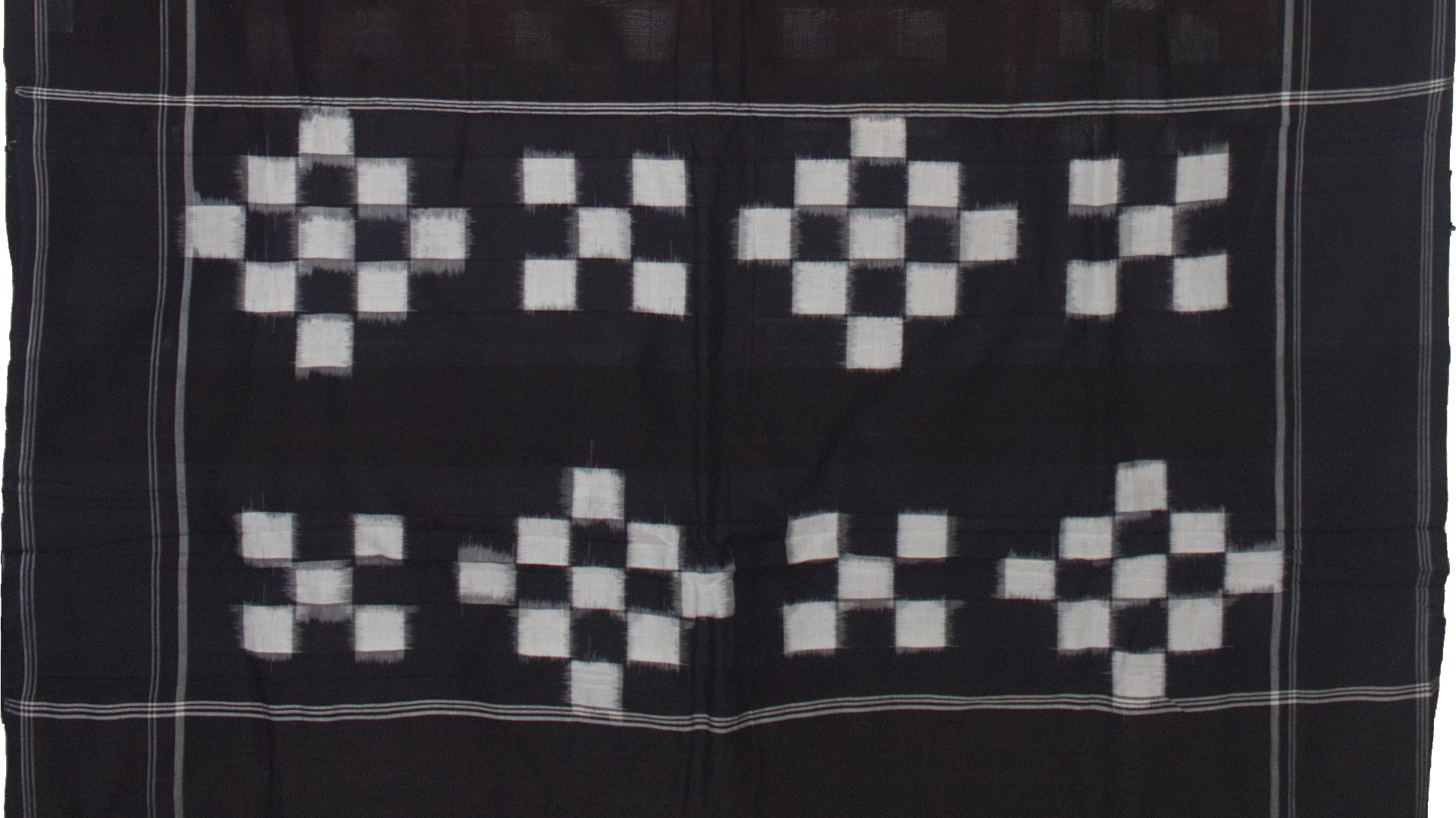 Ethnica Handwoven Ikat Checkered Cotton Saree - Black & Rust