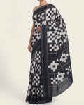 Midnight Black & Ivory White Grid Telia Rumal Double Ikat Cotton Saree