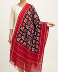 Crimson Red & Raven Black Geometric Telia Rumal Double Ikat Cotton Dupatta