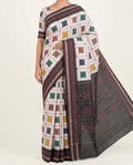 Off-White & Charcoal Black Geometric Sambalpuri Double Ikat Cotton Saree