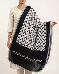 Ethnica Black & White Ikat Zig-Zag Handloom Dupatta
