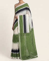 Moss Green & Charcoal Black Temple Sambalpuri Single Ikat Cotton Saree