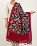 Crimson Red & Charcoal Black Geometric Telia Rumal Double Ikat Cotton Dupatta