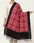 Crimson Red & Charcoal Black Geometric Telia Rumal Double Ikat Cotton Dupatta