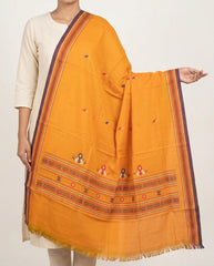Mustard Yellow & Purple Fish Motif Sambalpuri Single Ikat Cotton Dupatta