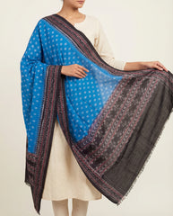 Cerulean Blue & Jet Black Geometric Sambalpuri Single Ikat Cotton Dupatta
