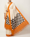 Ivory White & Mustard Yellow Geometric Telia Rumal Double Ikat Cotton Dupatta