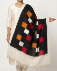 Jet Black & Madder Red Geometric Telia Rumal Double Ikat Cotton Dupatta