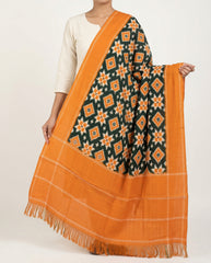 Mustard Yellow & Forest Green Geometric Sambalpuri Single Ikat Cotton Dupatta
