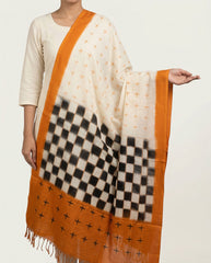 Ivory White & Mustard Yellow Geometric Telia Rumal Double Ikat Cotton Dupatta