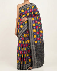 Vibrant Handloom Ikat Saree with Checkered Body & Traditional Pallu