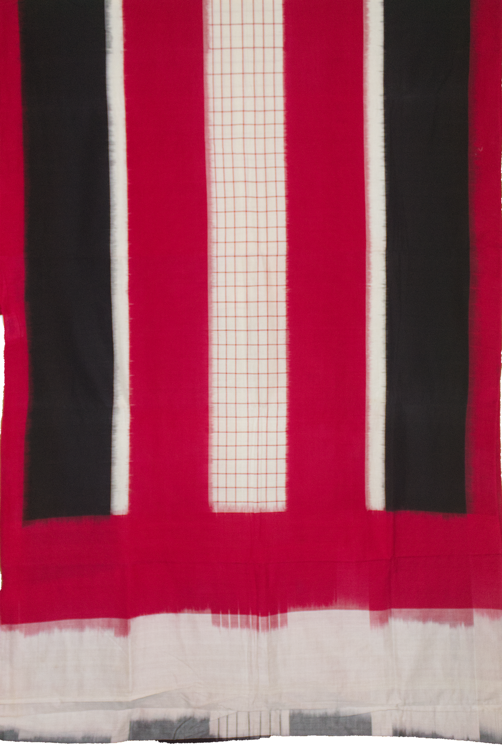 Crimson Red & Jet Black Geometric Grid Telia Rumal Double Ikat Cotton Saree