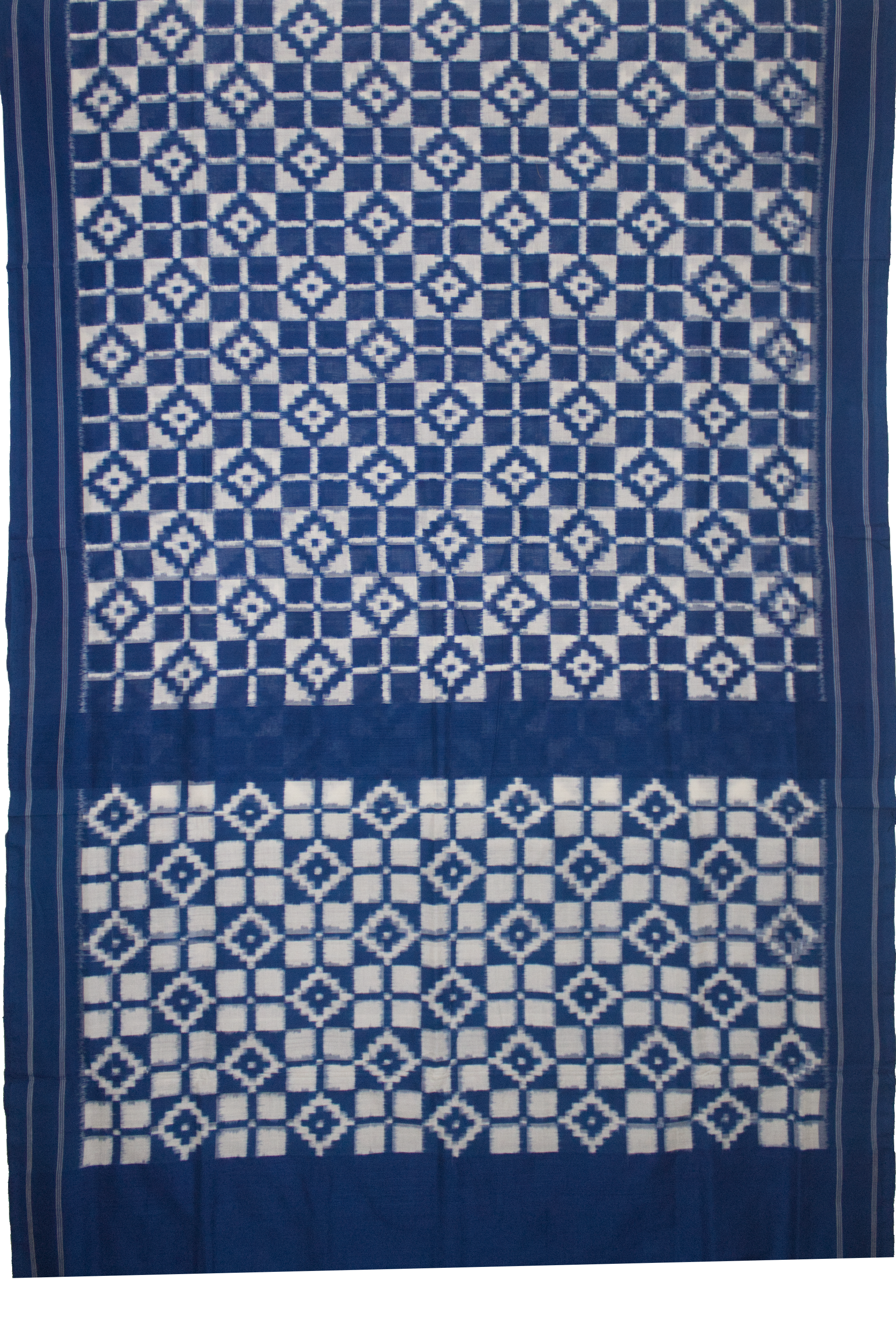 Ethnica Indigo Blue & White Diamond Ikat Handloom Fabric