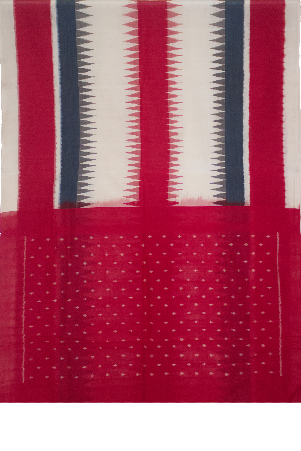 Crimson Red & Off-White Geometric Striped Sambalpuri Single Ikat Cotton Saree