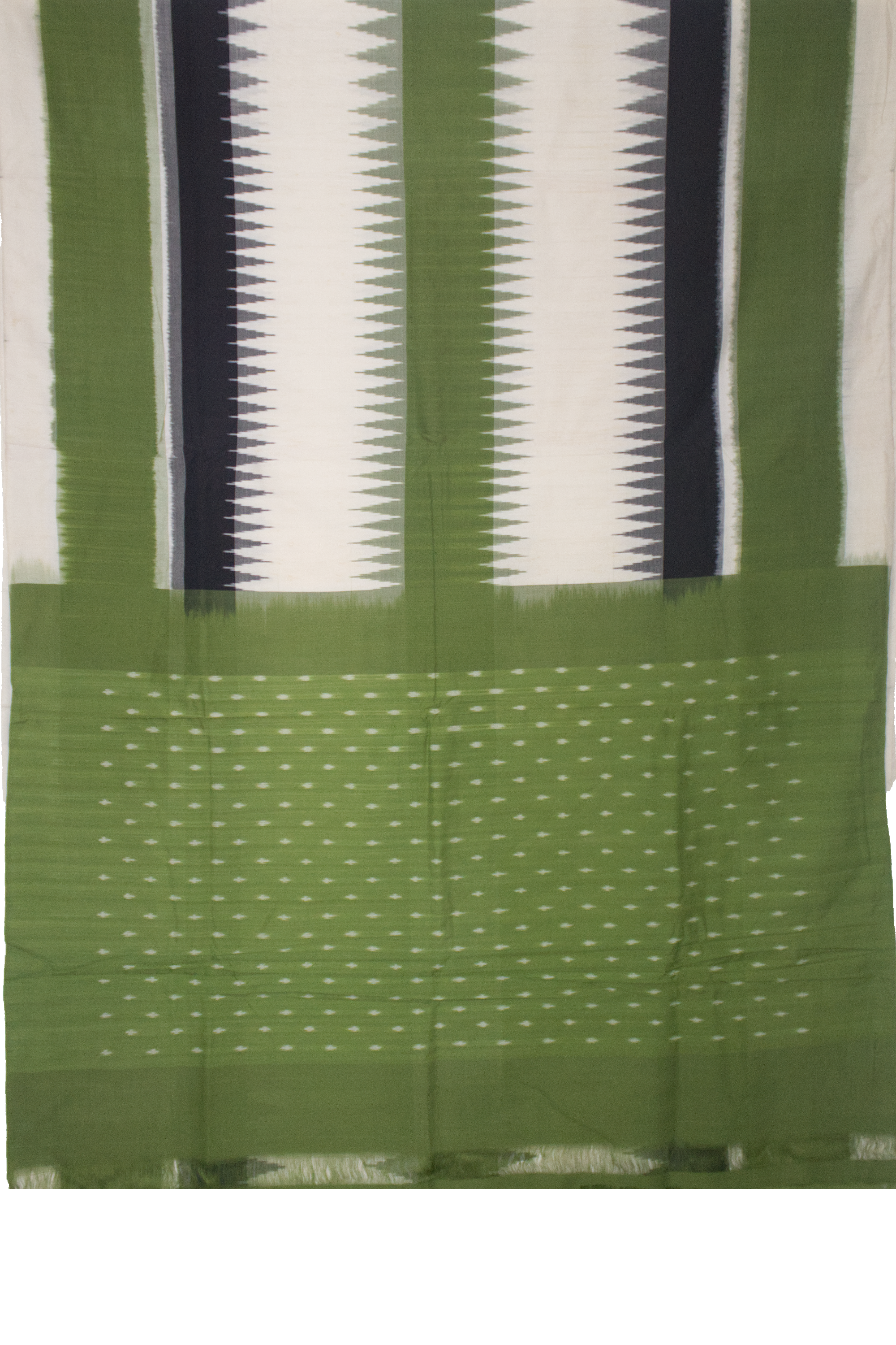 Moss Green & Charcoal Black Temple Sambalpuri Single Ikat Cotton Saree