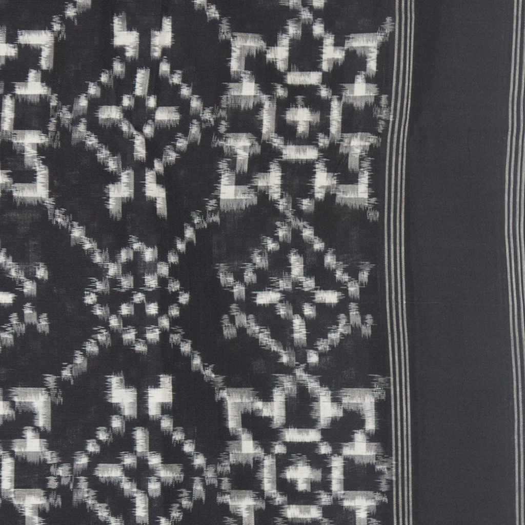 Ethnica Handloom Black & White Ikat Saree