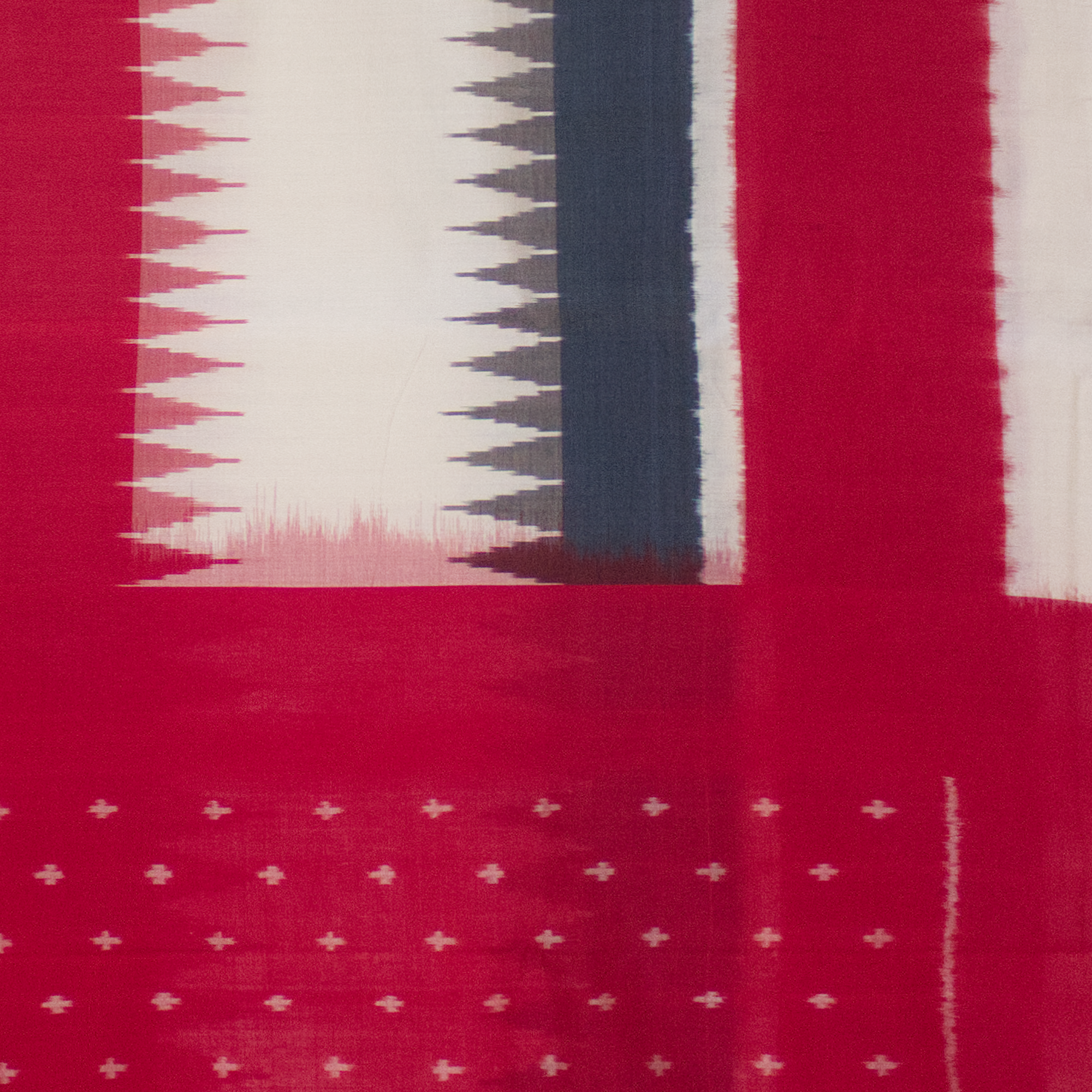 Crimson Red & Off-White Geometric Striped Sambalpuri Single Ikat Cotton Saree