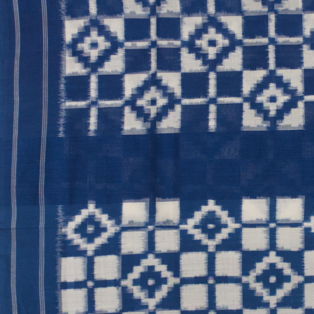 Ethnica Indigo Blue & White Diamond Ikat Handloom Fabric