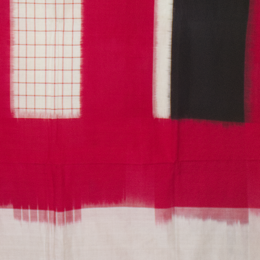 Crimson Red & Jet Black Geometric Grid Telia Rumal Double Ikat Cotton Saree